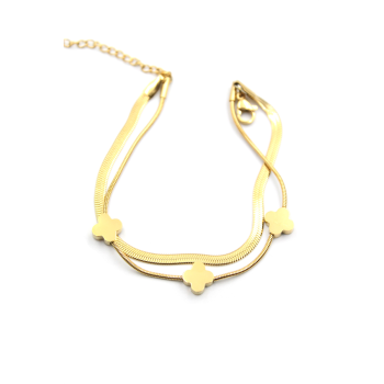 İtalyan Zincir Çoklu Yonca Bileklik - Altın