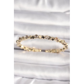 Pirinç Gold Renk Zirkon Taşlı Küp Dorika Model Kadın Bileklik - Lisinya