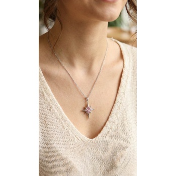 316L Çelik Gümüş Renk Zirkon Taşlı Kutup Yıldızı Model Kadın Kolye - Lisinya