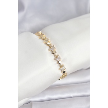 Pirinç Gold Renk VIP Seri Yıldız Model Zirkon Taşlı Kadın Bileklik - Lisinya