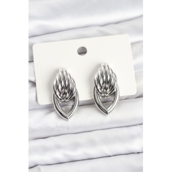 Pirinç Gümüş Renk Sarmal Damla Model Vintage Kadın Küpe - Lisinya