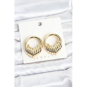 Pirinç Gold Renk Halka Sarmal Model Vintage Kadın Küpe - Lisinya