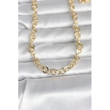 CM 14K Gold Renk Kalın Halka Zincirli 60 cm Kadın Kolye - Lisinya