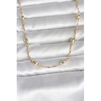CM 14K Gold Renk Burgu Zincirli Damla Topçuk Model 45 cm Kadın Kolye - Lisinya