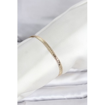 CM 14K Gold Renk Lazerli Yassı Zincir Model Kadın Bileklik - Lisinya