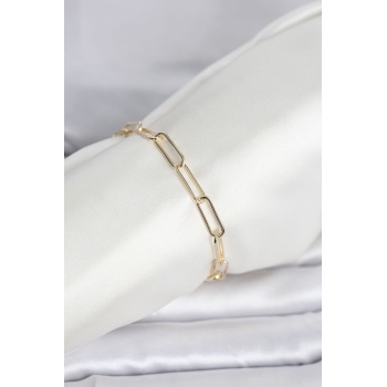 CM 14K Gold Renk Kalın Ataç Zincir Model Kadın Bileklik - Lisinya