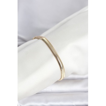 CM 14K Gold Renk Yassı Zincir Yılan Model Kadın Bileklik - Lisinya