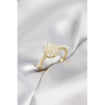 Gold Renk Gül Model İncili Kadın Yüzük - Lisinya