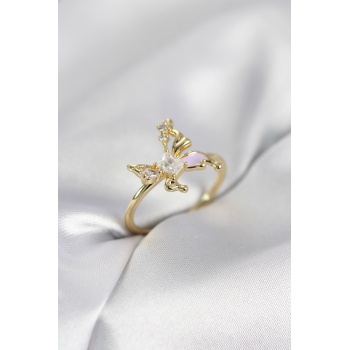 Gold Renk Kelebek Model Zirkon Taşlı Kadın Yüzük - Lisinya