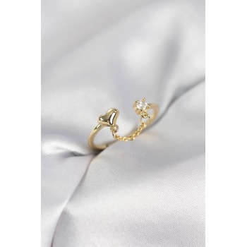 Zincir Sallantılı Kalp Model Gold Renk Kadın Yüzük - Lisinya