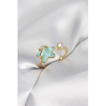 Gold Renk Turkuaz Yıldız Model Kadın Yüzük - Lisinya