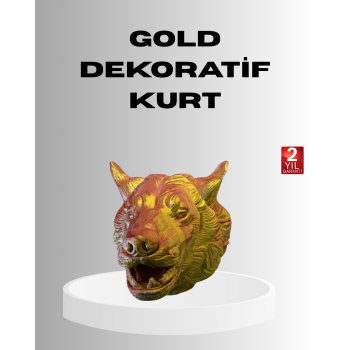 Gold Renk 3D Kurt Başı Duvar Dekoru - Lisinya