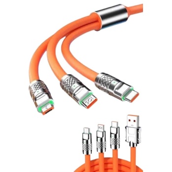 120W 3 İn 1 Uyumlu Silikon Şarj Kablosu Hızlı Şarj Kablosu - Lisinya