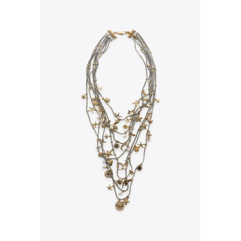 Metal Deniz Temalı Çoklu Kolye - Gümüş