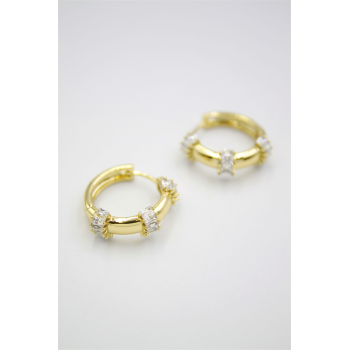 Taşlı Halka Küpe - 14K Altın