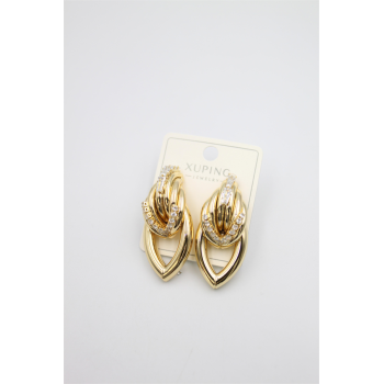 Taşlı Halkalı Küpe - Altın