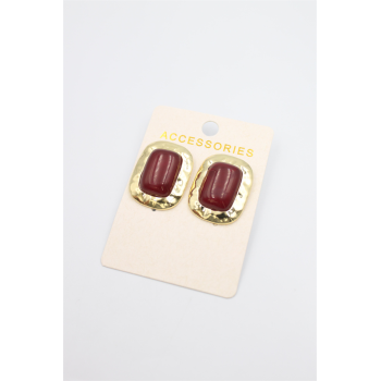 Taşlı Metal Küpe - Bordo