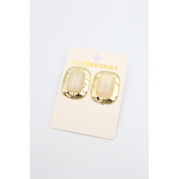 Taşlı Metal Küpe - Krem