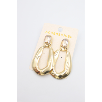 Taşlı Metal Küpe - Pembe