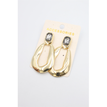 Taşlı Metal Küpe - Siyah