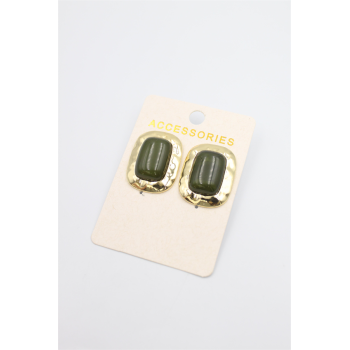 Taşlı Metal Küpe - Yeşil