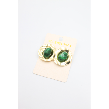 Taşlı Metal Küpe - Yeşil