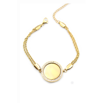 Taşlı Plaka Bileklik - Altın