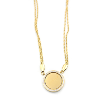 Taşlı Plaka Kolye - Altın