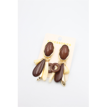 Taşlı Sallantılı Küpe - Kahverengi