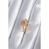 Pirinç Gold Renk Pembe Zirkon Taş Kalp Charm Model Kadın Yüzük -