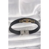316L Çelik Gold Renk Gemi Dümen Figür Siyah Renk Çift Sıra Burgu Desenli Deri Kordon Erkek Bileklik -