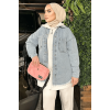 Açık Buz Mavi Kar Yıkama Püskül Detay Kot Ceket Oversize ( Lisinya )