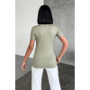 Rahat Ve Şık Kısa Kollu Bisiklet Yaka Likralı Viskon Penye Body Haki ( Lisinya )