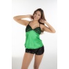 Yeşil Siyah Saten Babydoll Şortlu Takım