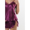 Mor Saten Babydoll Şortlu Takım