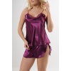 Mor Saten Babydoll Şortlu Takım
