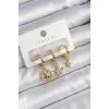 Pirinç Zirkon Taşlı Yıldız Model Gold Renk 3lü Çift Kadın Küpe Set - Lisinya