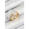 Pirinç Büyük Zirkon Taşlı Model Gold Renk Kadın Yüzük