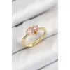 Pirinç Zirkon Taşlı Pembe Kalp Model Gold Renk Kadın Yüzük