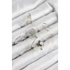 Pirinç Gül Kelebek Model Gümüş Renk Kadın Yüzük Kombin Set -
