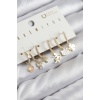 Pirinç Zirkon Taşlı Hello Kity Ve Yonca Model Gold Renk 6lı Küpe Set -