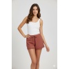 Bambu Fitilli Kadın Ev Şortu Bacak Dantel Detaylı Ev Giyim Taba
