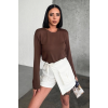 Rahat Ve Şık Uzun Kollu Bisiklet Yaka Likralı Viskon Penye Body Kahverengi ( Lisinya )