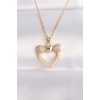 316L Çelik Zincir Altın Renk İnci Taş Detay Zirkon Taşlı Kalp Kolye - Lisinya
