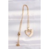 316L Çelik Zincir Altın Renk İnci Taş Detay Zirkon Taşlı Kalp Kolye - Lisinya