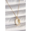 316L Çelik Gold Renk Zincir Beyaz Mineli Gün Batımı Model Zirkon Taş Detay Kadın Kolye - Lisinya