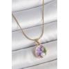 316L Çelik Gold Renk Zincir Mor Çiçek İşlemeli Zirkon Taş İnci Detaylı Minimal Portre Model Kadın Kolye - Lisinya