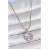316L Çelik Gold Renk Zincir Zirkon Taşlı Mor Mineli Çiçek İşlemeli İnci Detay Portre Model Kadın Kolye - Lisinya