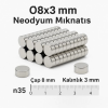 1 Adet 8x3mm Yuvarlak Neodyum Mıknatıs Güçlü Nikel Kaplamalı Kaliteli Dayanıklı Magnet ( Lisinya )
