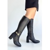 Mooni Siyah Cilt Topuklu Çizme - Lisinya